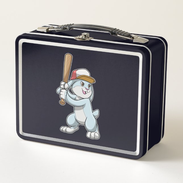 Rabbit at Baseball with Baseball bat Metal Lunch Box (Front)