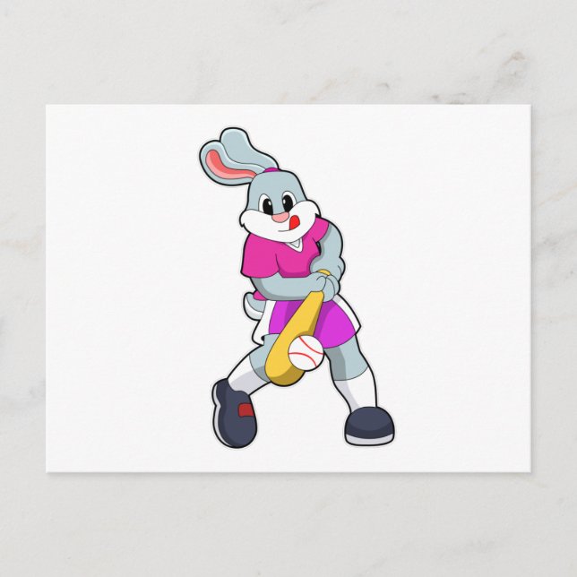 Rabbit at Baseball with Baseball bat Postcard (Front)