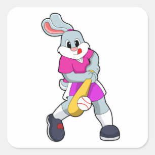 Rabbit at Baseball with Baseball bat Square Sticker