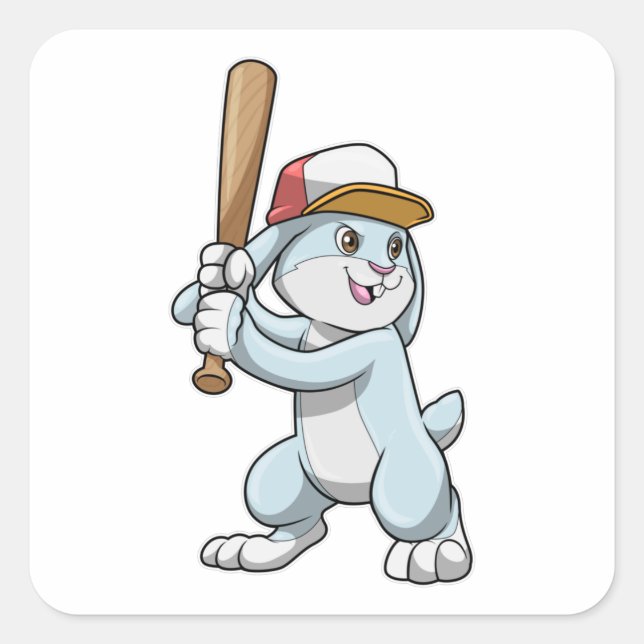 Rabbit at Baseball with Baseball bat Square Sticker (Front)