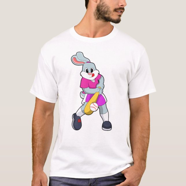Rabbit at Baseball with Baseball bat T-Shirt (Front)