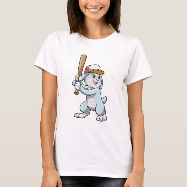 Rabbit at Baseball with Baseball bat T-Shirt (Front)