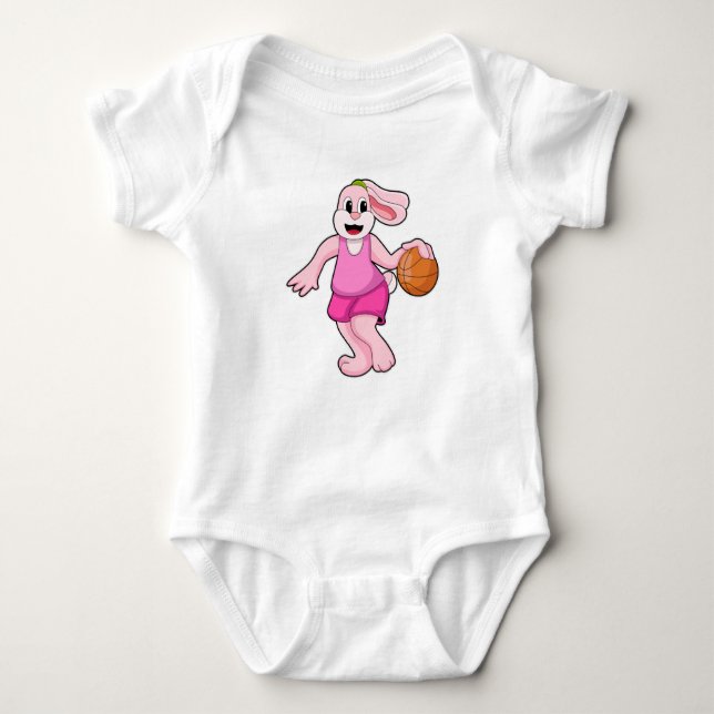 Rabbit at Basketball Sports Baby Bodysuit (Front)