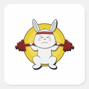 Rabbit at Bodybuilding with Barbell Square Sticker
