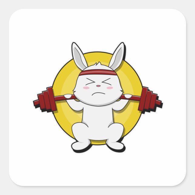 Rabbit at Bodybuilding with Barbell Square Sticker (Front)