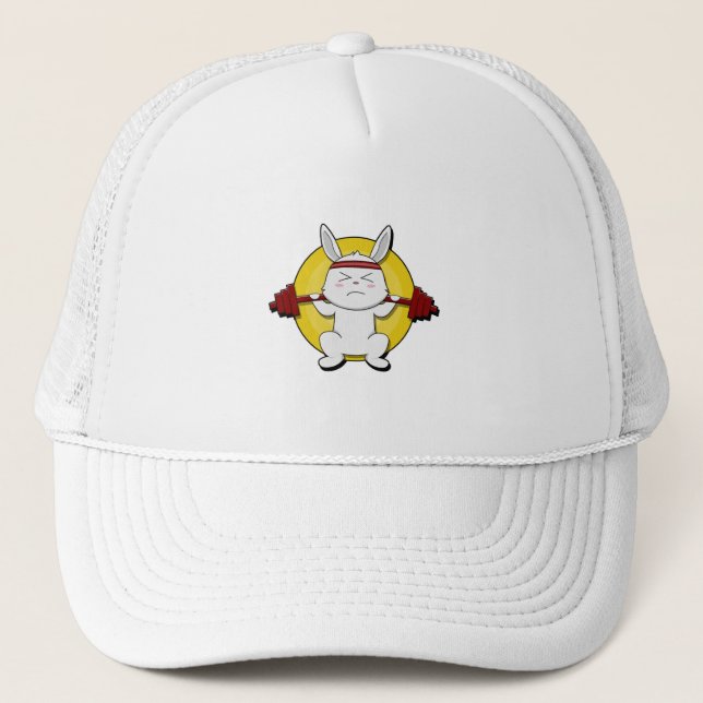 Rabbit at Bodybuilding with Barbell Trucker Hat (Front)