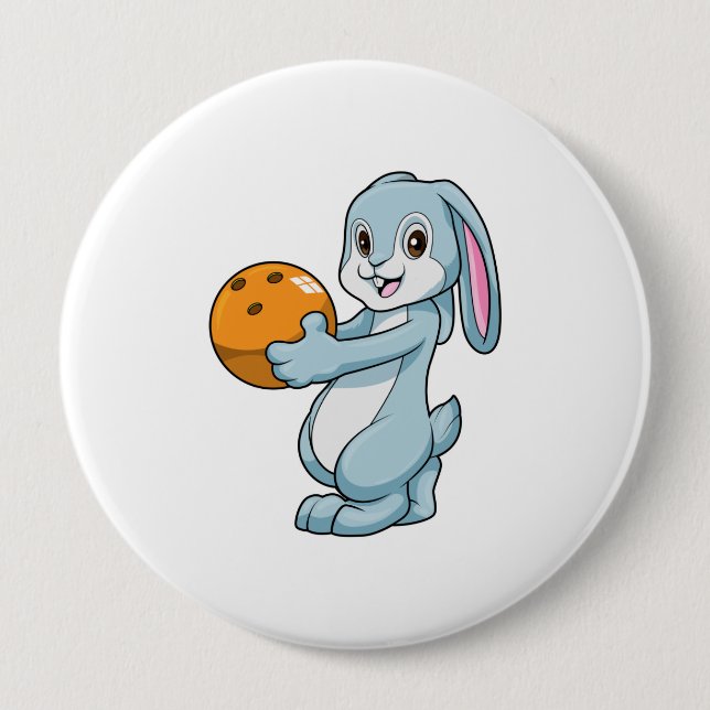 Rabbit at Bowling with Bowling ball 10 Cm Round Badge (Front)