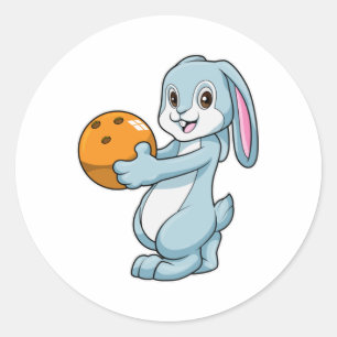 Rabbit at Bowling with Bowling ball Classic Round Sticker