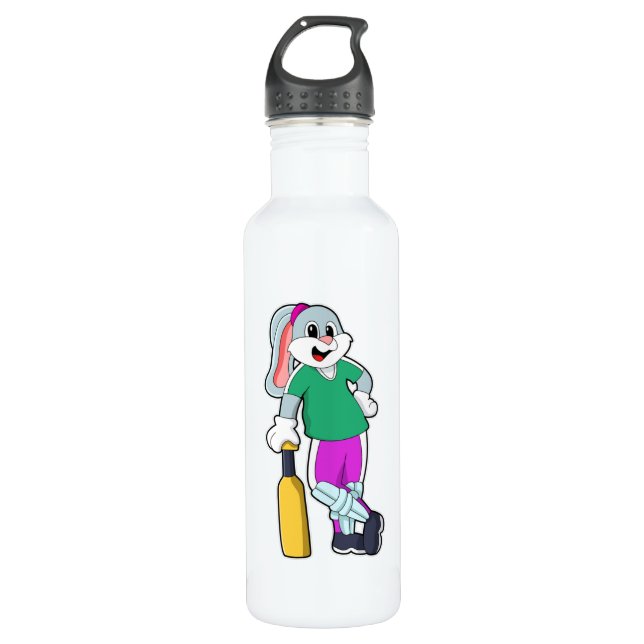 Rabbit at Cricket with Cricket bat 710 Ml Water Bottle (Front)