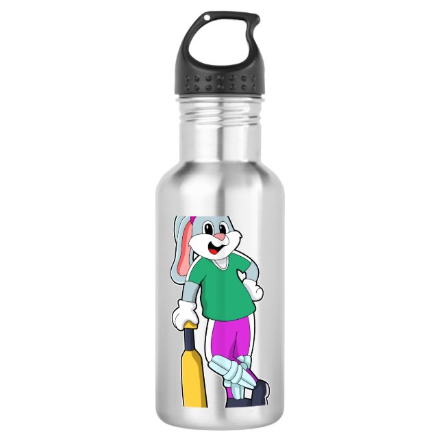 Rabbit at Cricket with Cricket bat 710 Ml Water Bottle (Front)