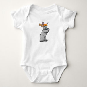 Rabbit at Cricket with Cricket bat Baby Bodysuit