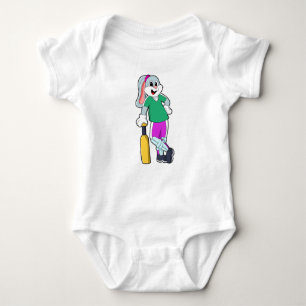 Rabbit at Cricket with Cricket bat Baby Bodysuit