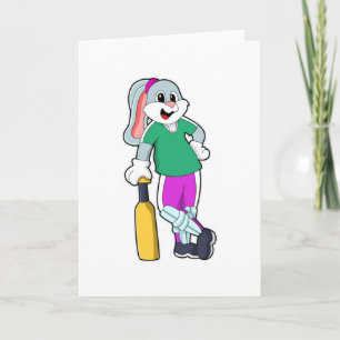 Rabbit at Cricket with Cricket bat Card