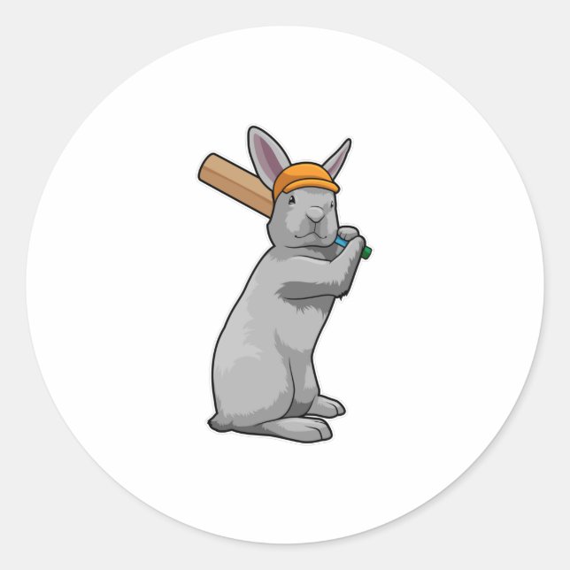 Rabbit at Cricket with Cricket bat Classic Round Sticker (Front)