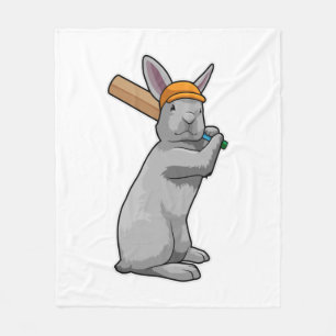 Rabbit at Cricket with Cricket bat Fleece Blanket