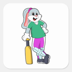 Rabbit at Cricket with Cricket bat Square Sticker