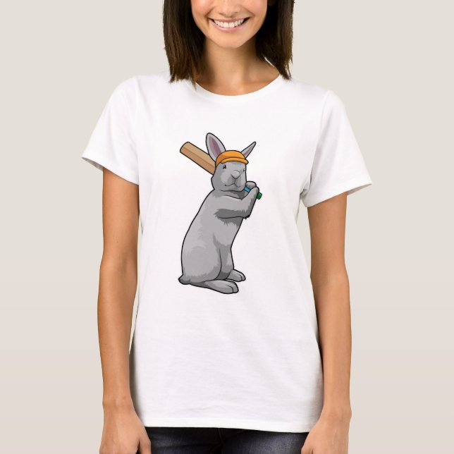 Rabbit at Cricket with Cricket bat T-Shirt (Front)