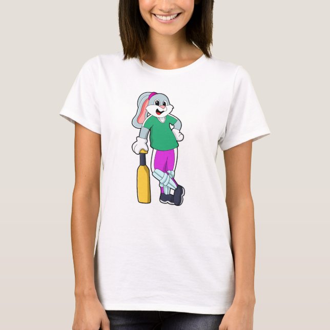 Rabbit at Cricket with Cricket bat T-Shirt (Front)