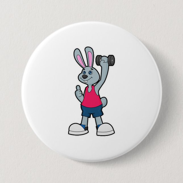 Rabbit at Fitness with Dumbbell 7.5 Cm Round Badge (Front)