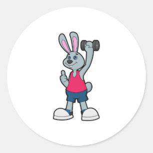 Rabbit at Fitness with Dumbbell Classic Round Sticker