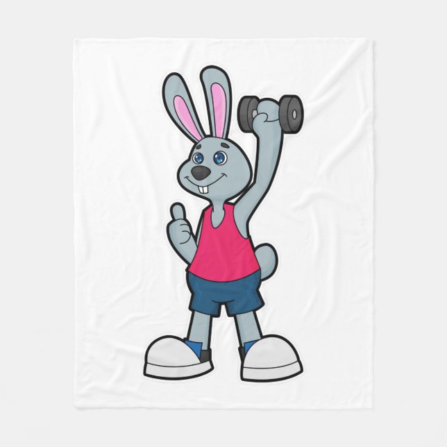 Rabbit at Fitness with Dumbbell Fleece Blanket (Front)