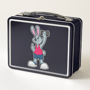 Rabbit at Fitness with Dumbbell Metal Lunch Box