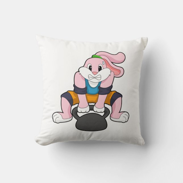 Rabbit at Fitness with Dumbbell.PNG Cushion (Front)