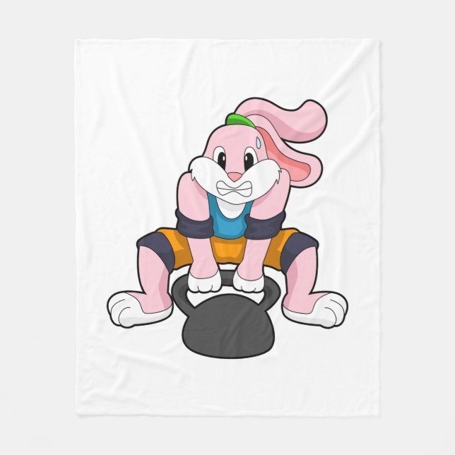 Rabbit at Fitness with Dumbbell.PNG Fleece Blanket (Front)