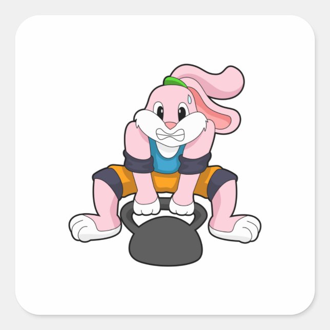 Rabbit at Fitness with Dumbbell.PNG Square Sticker (Front)