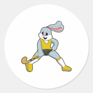 Rabbit at Hockey with Hockey bat Classic Round Sticker