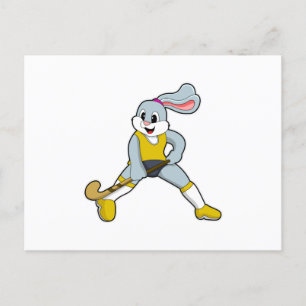 Rabbit at Hockey with Hockey bat Postcard