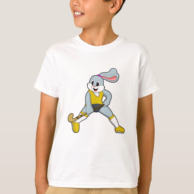 Rabbit at Hockey with Hockey bat T-Shirt (Front)