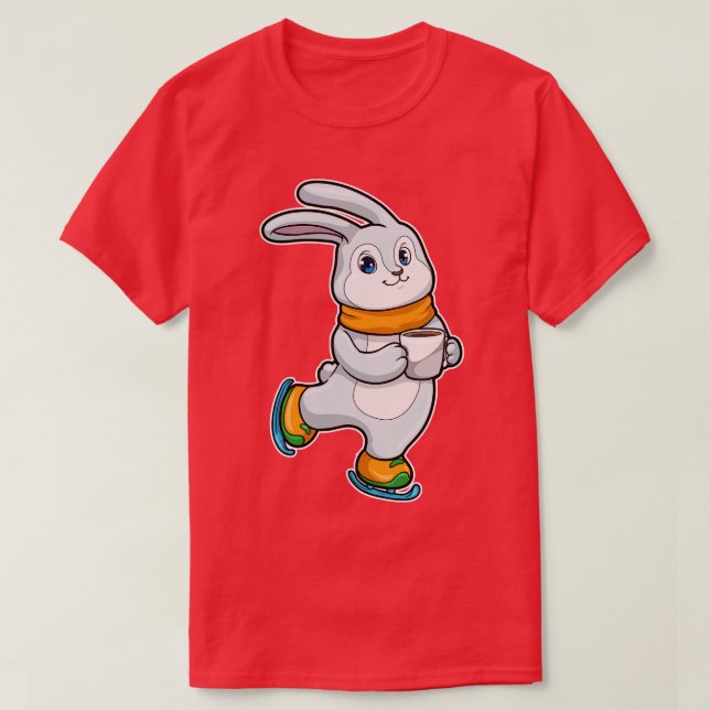 Rabbit at Ice skating with Cup of Coffee T-Shirt (Design Front)