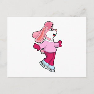 Rabbit at Ice skating with Ice skates Postcard