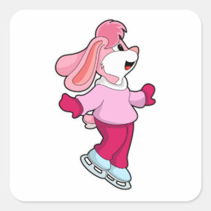Rabbit at Ice skating with Ice skates Square Sticker