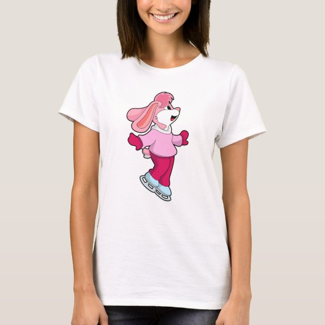 Rabbit at Ice skating with Ice skates T-Shirt (Front)