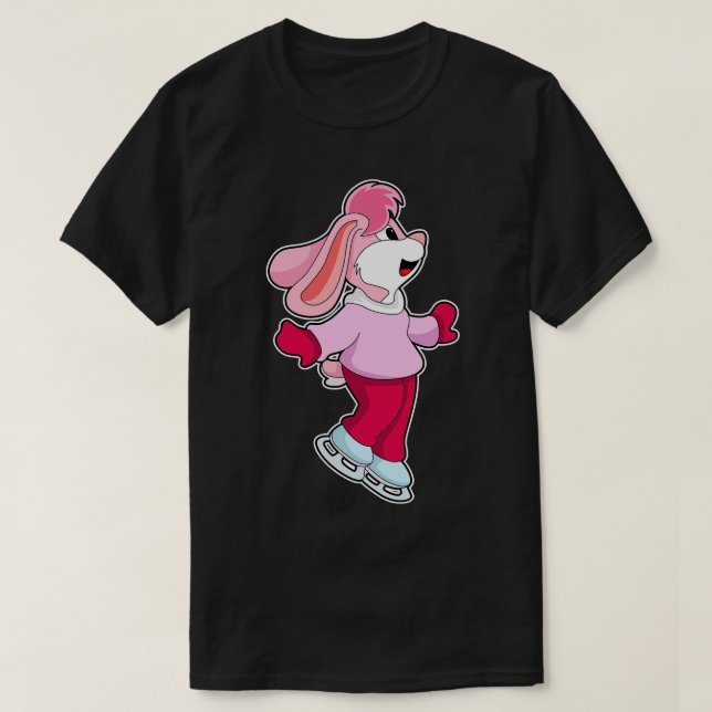 Rabbit at Ice skating with Ice skates T-Shirt (Design Front)