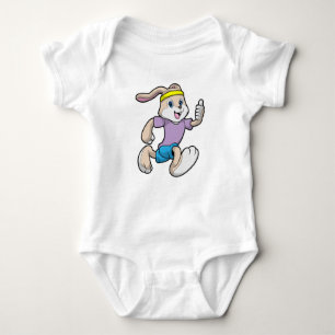 Rabbit at Jogging with Headband Baby Bodysuit