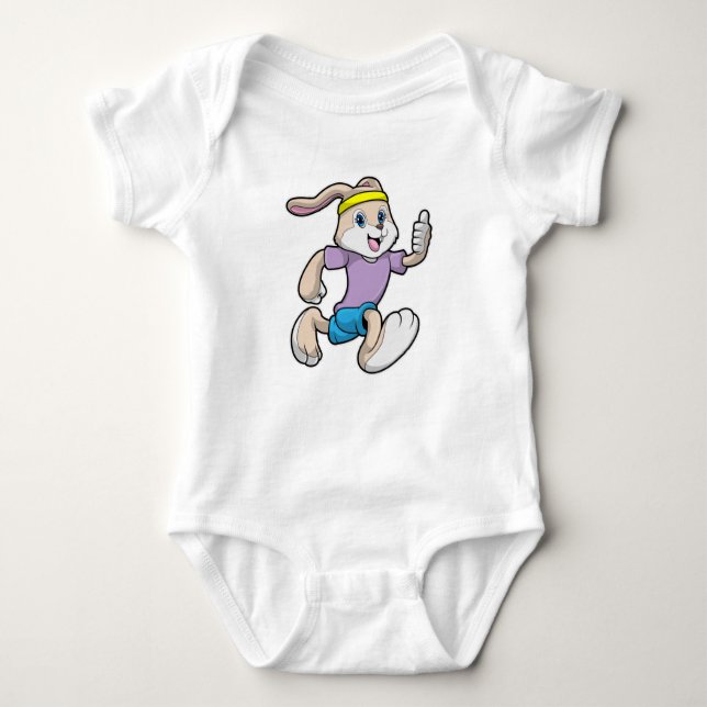 Rabbit at Jogging with Headband Baby Bodysuit (Front)