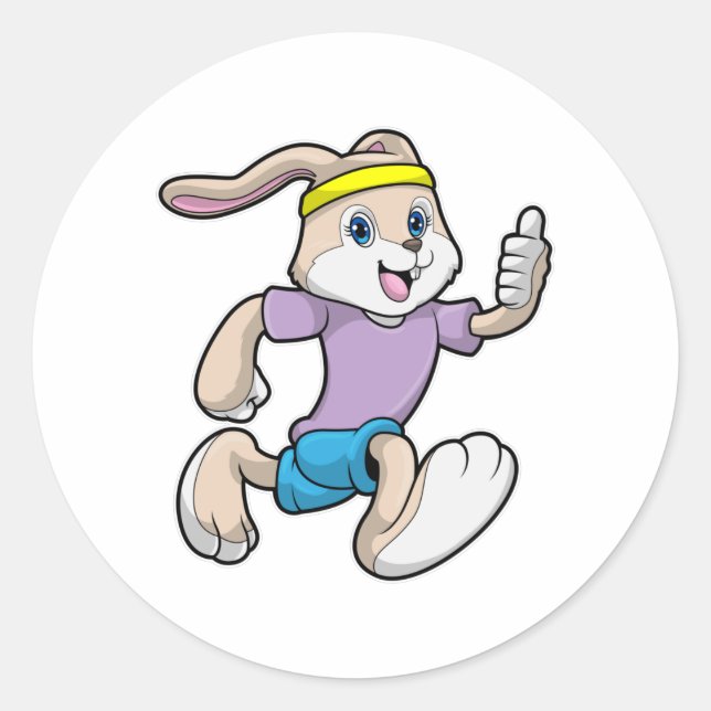 Rabbit at Jogging with Headband Classic Round Sticker (Front)