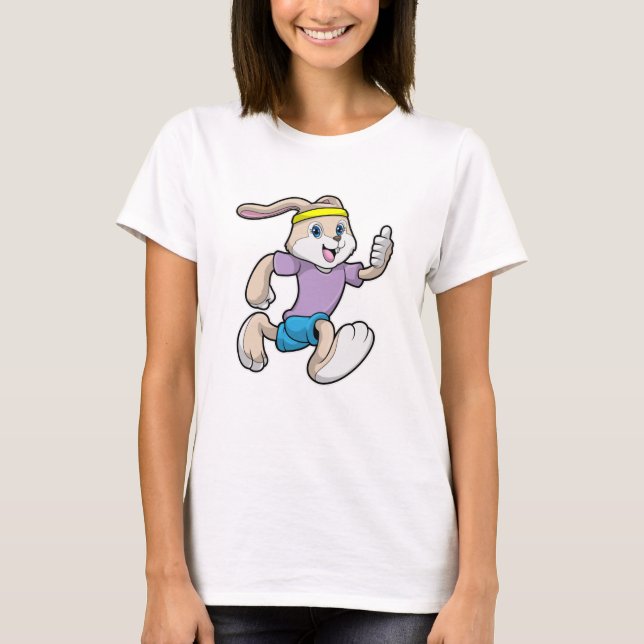 Rabbit at Jogging with Headband T-Shirt (Front)