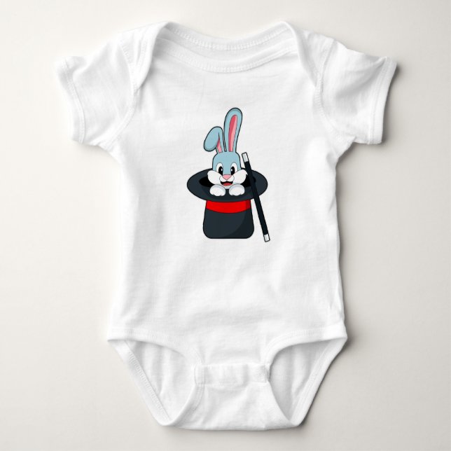 Rabbit at Magic with Wand & Hat Baby Bodysuit (Front)