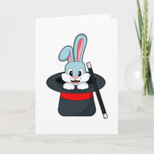 Rabbit at Magic with Wand & Hat Card