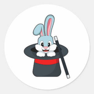 Rabbit at Magic with Wand & Hat Classic Round Sticker