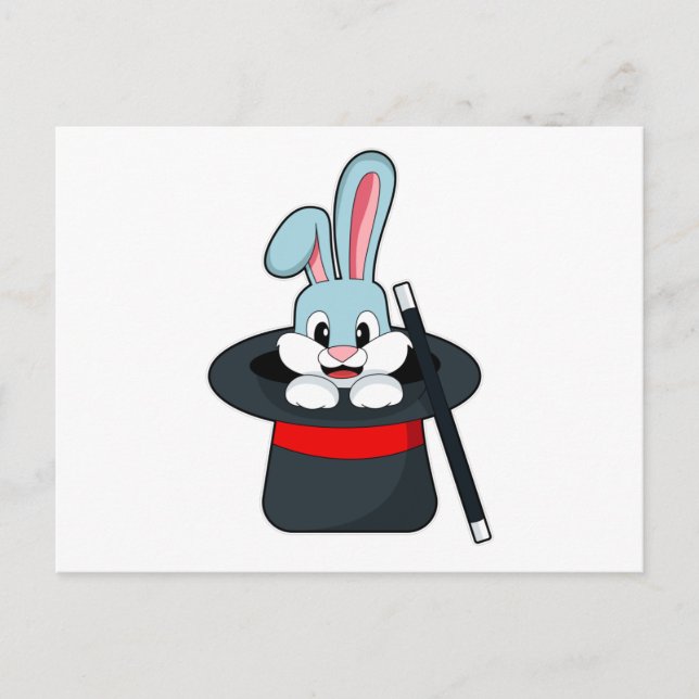 Rabbit at Magic with Wand & Hat Postcard (Front)