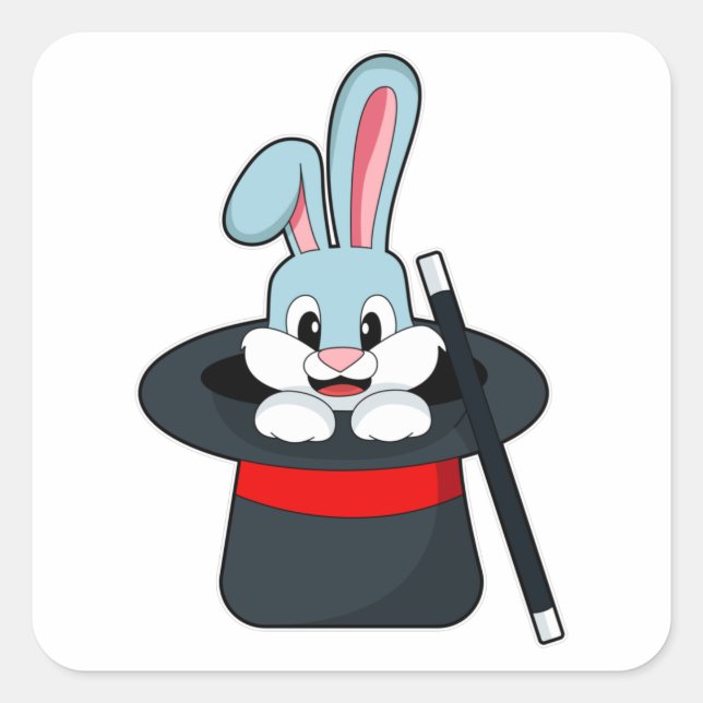Rabbit at Magic with Wand & Hat Square Sticker (Front)