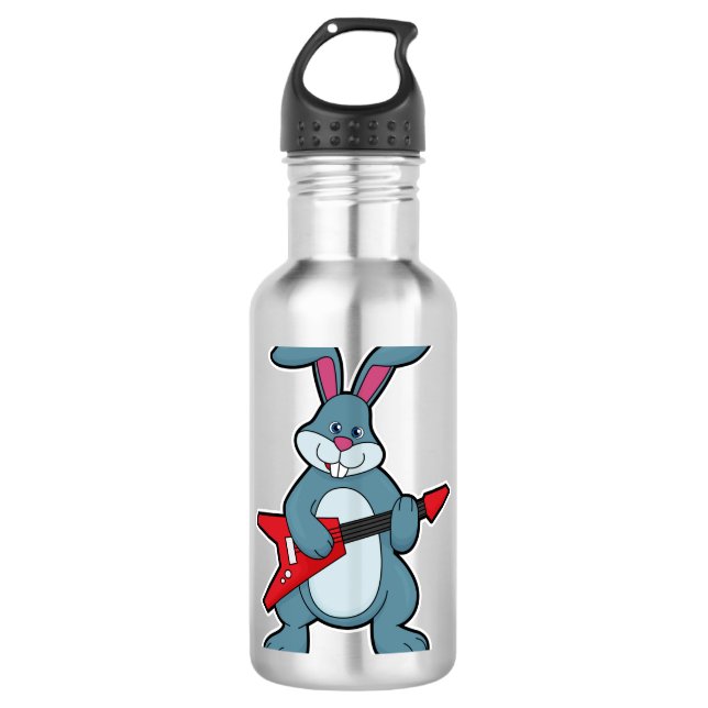 Rabbit at Music with Guitar 710 Ml Water Bottle (Front)