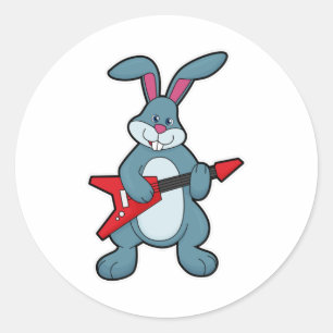 Rabbit at Music with Guitar Classic Round Sticker