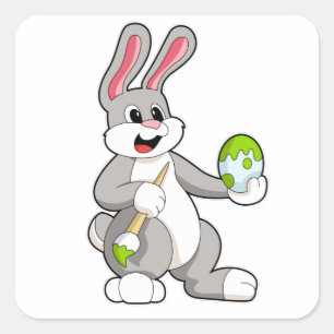 Rabbit at Painting with Egg Square Sticker