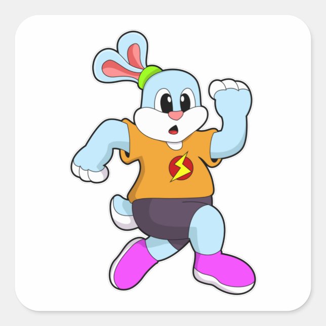 Rabbit at Running Square Sticker (Front)